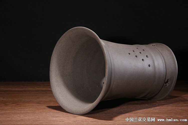 0起拍2只高32cm灰色汗泥紫砂花盆清香阁